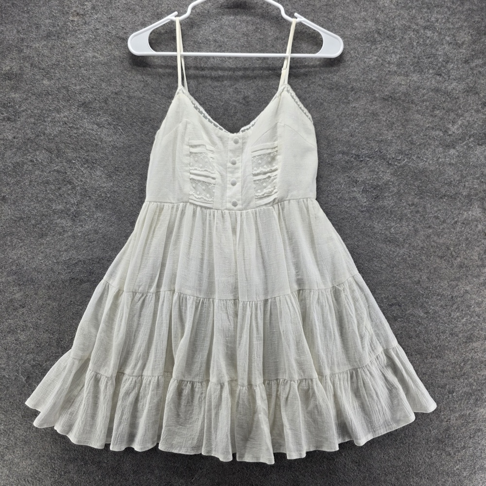Princess Polly Dress Womens 4 White Sundress Strappy V-Neck Tiered Ruffle Lined